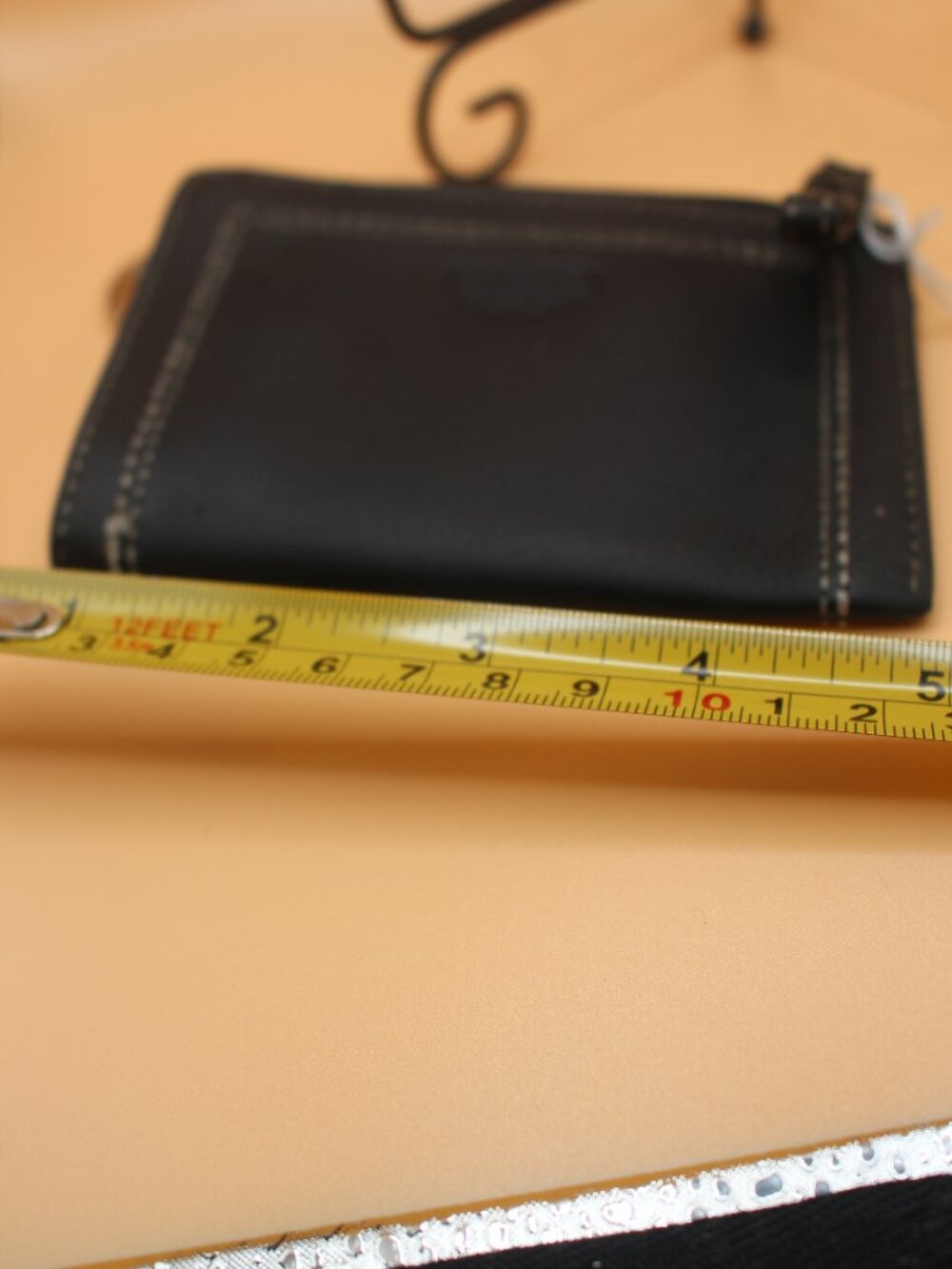 Coach Black Leather Zip Top Wristlet with Contrast Stitching 0119